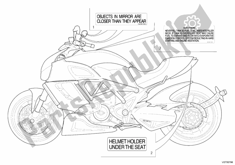 Wszystkie części do Etykiety Ostrzegawcze Ducati Diavel Carbon USA 1200 2011